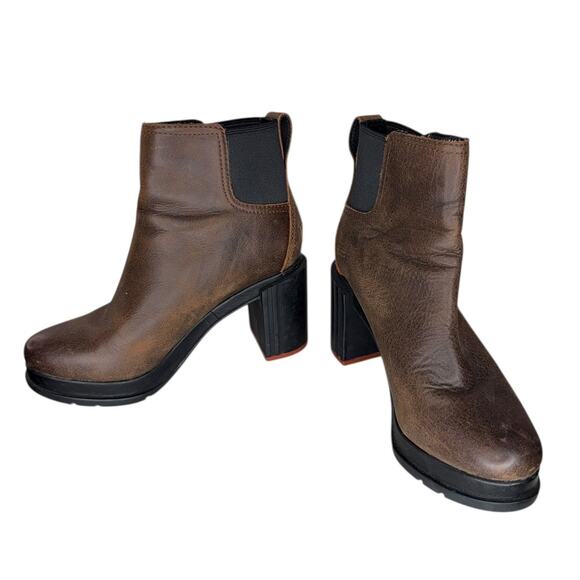 Sorel Blake Chunky Block Heel Brown Leather Chelsea Heeled Boots Size 6.5 - Picture 6 of 11
